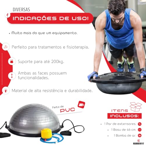 Meia Bola Suiça Equilíbrio Balance Dome Ball para Pilates Yoga com Extensores e Inflador (Cinza)