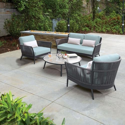 Image of Amazon Brand - Solimo Avento Outdoor 4 Seater Sofa Set | Balcony Sofa | Patio Furniture Sets | Conversation Sets | Braid & Rope (Grey)