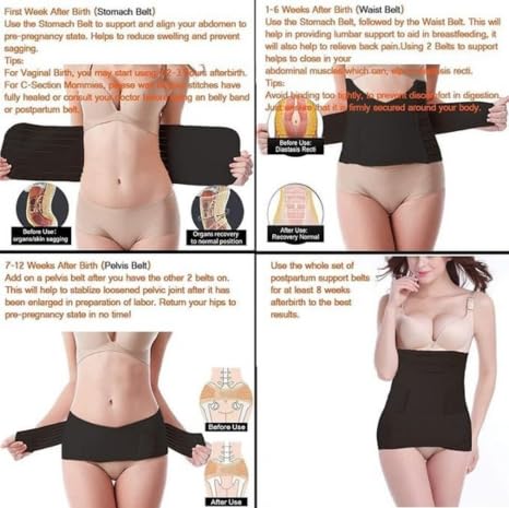3-in-1 Postpartum Belly Band, Post Pregnancy Support Belt, Abdominal Waist Pelvis Wrap, 30-44 Inch Waist, Black, One Size