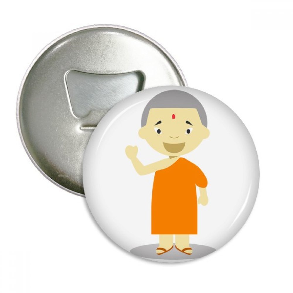 Décapsuleur moine Népal orange magnet de frigo rond badge décoratif de poche