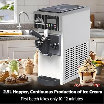 Commercial Ice Cream Machine, 450W, 60 Blocks/H Continuous Output, One-Click Self-Cleaning, Air-Cooled System for Cafés and Milk Tea Shops