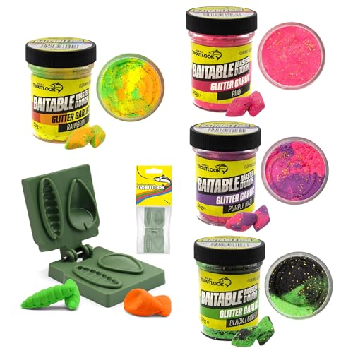 Troutlook Baitable Master Dough Mix Pack Forelleteig Forellenpaste Forellenteig Forellenköder (Forellenteig Mixed Pack 4er Pack (4x50g + Former))