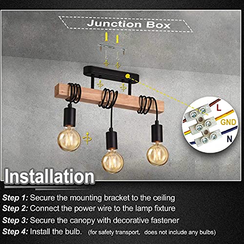 Lightess Industrial Wood Pendant 3-Head Adjustable Chandelier Vintage Semi Flush Ceiling Light - Living Room, Kitchen, Dining Room - Black Hanging Light - Cosy Home Interiors Lightess Industrial Wood Pendant 3-Head Adjustable Chandelier Vintage Semi Flush Ceiling Light - Living Room, Kitchen, Dining Room - Black Hanging Light - Image 7