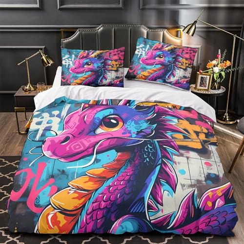 Housse de couette dragon microfibre résistante et douce avec zip - 2