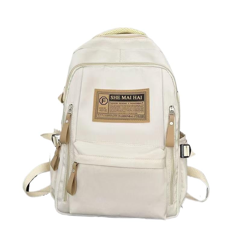 Mochila Feminina Grande Capacidade Nylon Forrada Impermeável Viagem Estudante(Branco)