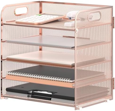 Supeasy 5 Trays Paper Organizer Letter Tray with Handle-Mesh Desk...