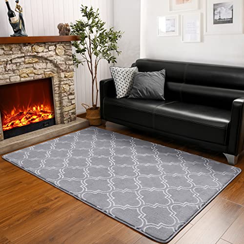 HOMORE Geometric Shag Rug for Bedroom, 3'x5' Light Gray Shaggy