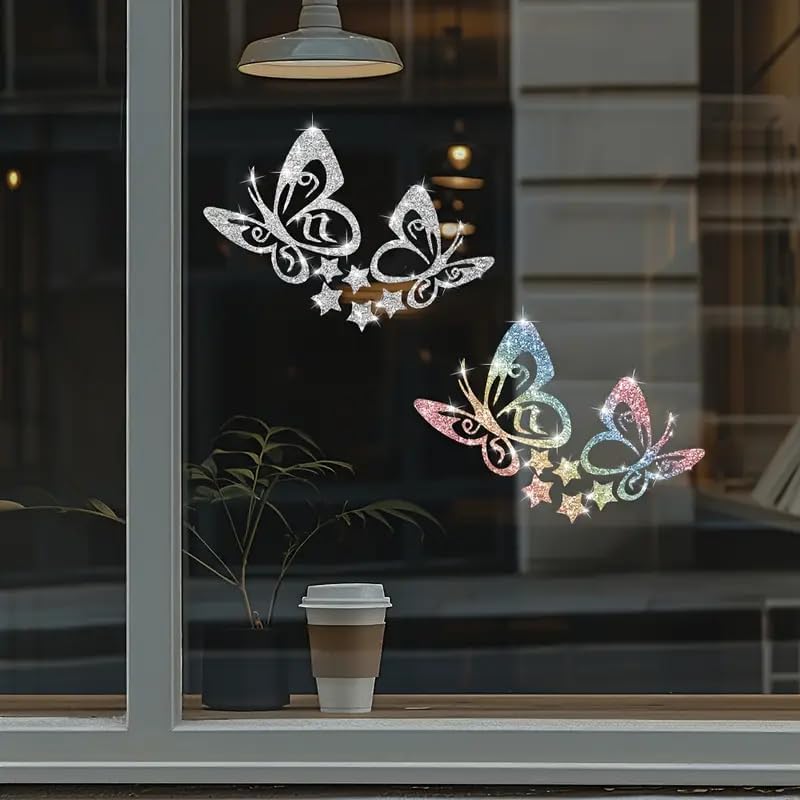 2PCS Butterflies Shine Brightly with Star PVC Rainbow Glittery Decal Sticker for Cars, Laptops, Trucks, Motorcycles Wall Window Luggage Scratch Cover Door Multi-Surface Decor Sticker - Image 3