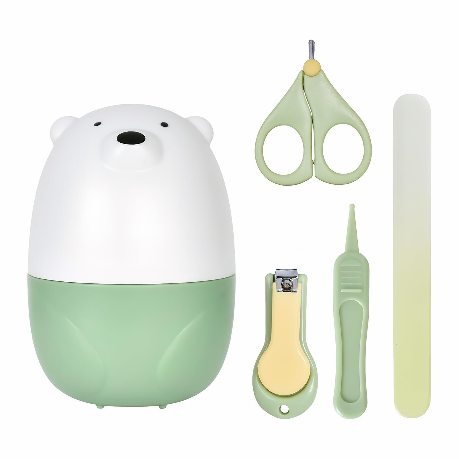 Baby Nagelknipser Set, 4 In 1 Baby Nagelpflegeset Neugeborene,Babypflege Set mit Baby Nagelknipser, Schere, Nagelfeile,Pinzette für Neugeborene, Säuglinge und Kleinkinder (Grün)