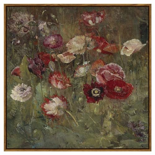 InSimSea Square Framed Canvas Wall Art, Large Decor A Bed of Poppies Paintings, Classical Floral Wall Pictures for Bedroom Bathroom Living Room, Canvas Prints Vintage Home Decor 24"x24"