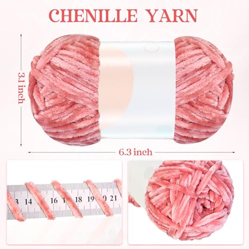 Image of Xinnun 12 Skeins 1116 Yards Chenille Velvet Soft Thick Plush Yarn Bulk for Crocheting Knitting Blanket DIY Weaving Craft, 6mm, 3.5 Oz /Skein(Pink Series)