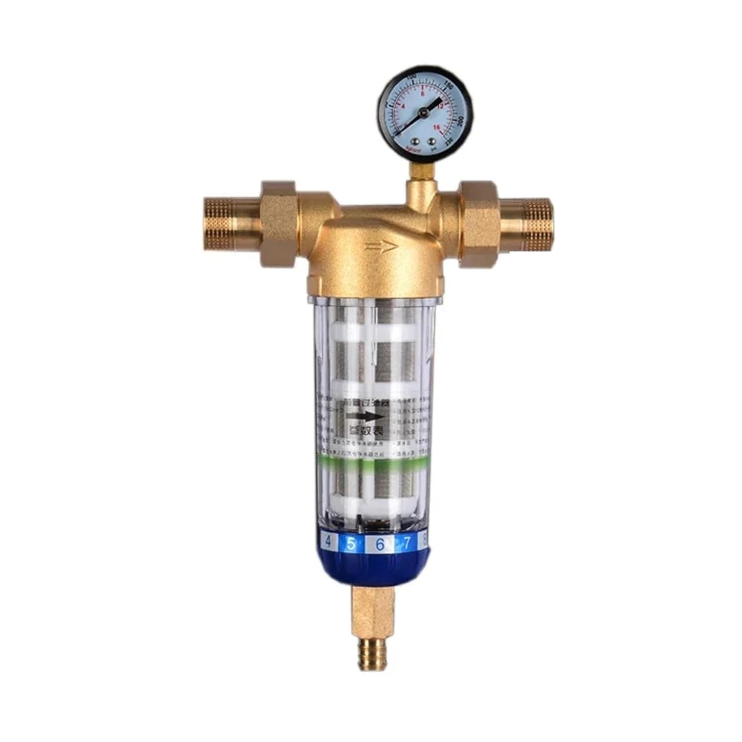 Whole House Pre Filter Backwash Stainless Steel Mesh Purifier Central Prefilter Water Filter Sediment Filtration with High Filtration Rate and High Flow,Brass25.5Mm