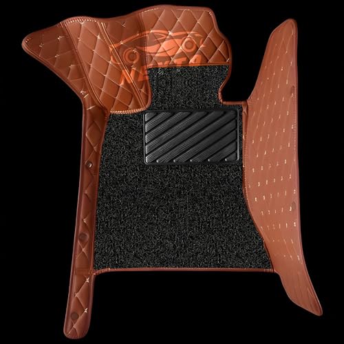 Image of NEXTA Premium Nappa Luxury Leather with Grass Mat Complete Set || 100% Waterproof and Washable||7D Cars Floor Mats for VinFast VF MPV 7-7 Seater (All 3 Rows) | Color : (Tan & Black)