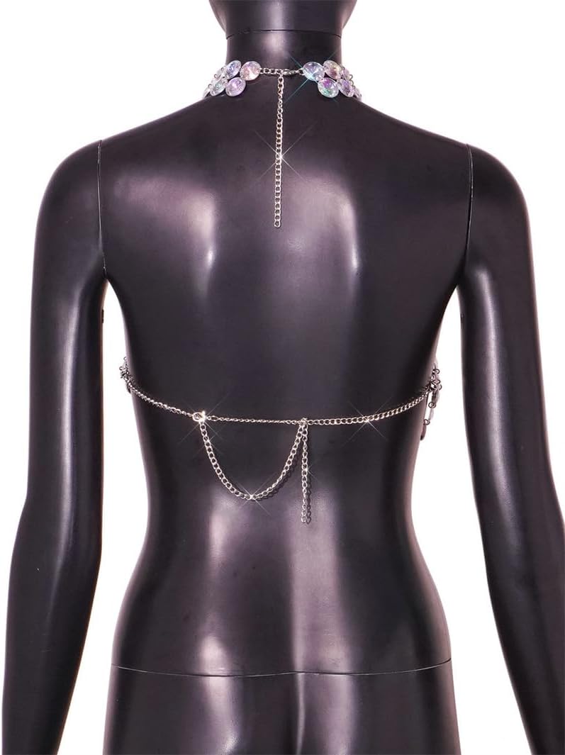 Acrylic gemstone sexy backless tassel chest accessory