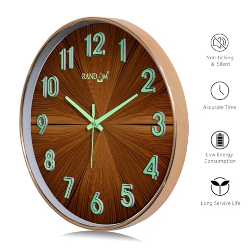 Image of RANDOM Modern 12.75INCH Wall Clock with 3D Radium Numbers, Silent Non-Ticking, Premium Copper Frame, Ultra Clear Glass for Living Room, Home Office