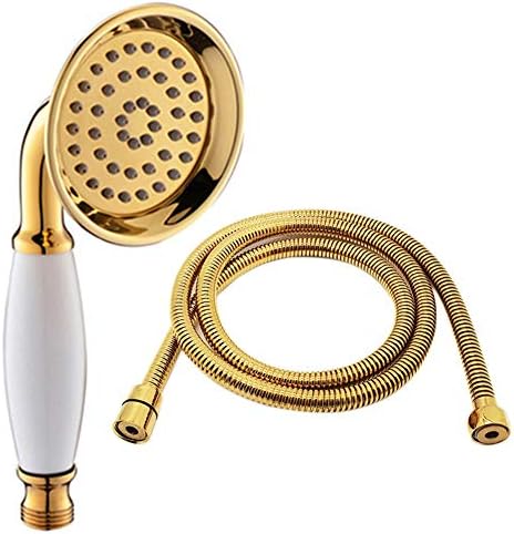 ENGA Vintage Hand-held Shower Rain Sprayer Telephone Shaped Brass Ceramic Shower Head with 59 Inch Hose for Bathroom (Gold Finish)