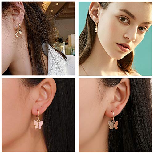 12 Pairs Gold Butterfly Earrings For Women Dangle - Butterfly Dangle Earrings For Women - Gold Hoop Earrings With Charm- Spike Hoop Earrings Set For Teen Girls - Cute Earrings For Women And Girls #TOP2