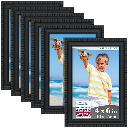 Icona Bay 4x6 Picture Frames (Black, 6 Pack), Beautifully Detailed Molding, Contemporary Picture Frame Set, Wall Mount or Table Top, Inspirations Collection Icona Bay 4x6 Picture Frames (Black, 6 Pack), Beautifully Detailed Molding, Contemporary Picture Frame Set, Wall Mount or Table Top, Inspirations Collection