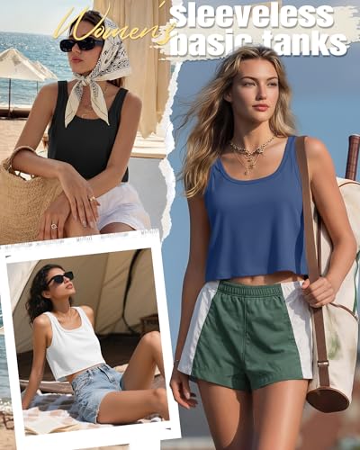 Image of Huukeay 3 Pack Women's Scoop Neck Crop Tank Tops | Loose Fit Cropped Workout Tanks, Summer Basic Sleeveless Shirts, Breathable Sports Wear, Comfortable and Breathable