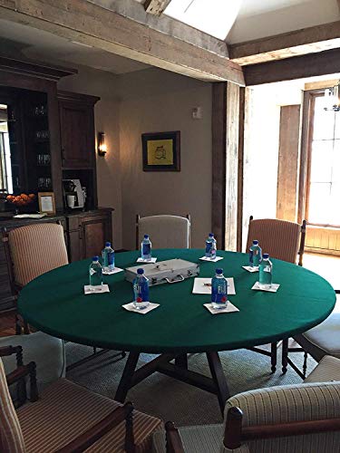 Fitted Round Elastic Edge Solid Green Felt Table Cover for Poker Puzzles Board Games Fits 36 Inch to 48 Inch Round Table and 36 Inch Square Tables