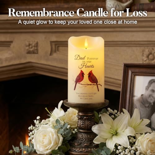 Image of Homemory Memorial Candle Bereavement Sympathy Gifts for Loss of Loved One, Real Wax LED Candle with Remote Memorial Gifts for Loss of Father in Memory of Loved One Remembrance Gift | 4x7 Real Wax LED Candle with Remote Timer for Loss of Dad, 3D Flameless Flickering Flame for Remembrance at Home or Funeral