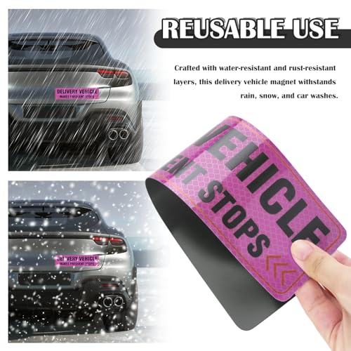 Image of 2PCS Delivery Driver Magnet for Car,Reflective Frequent Stops Car Magnet for Clear Identification,Anti-Water Delivery Sign for Cars Accessories Fit for Deliveries Professionals (Pink)