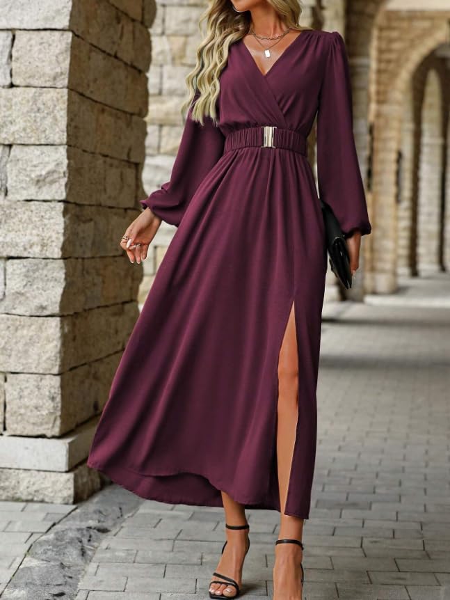 Women's Cocktail Dresses for Women Elegant Dresses Belt Slit Long Maxi Dress - Image 3