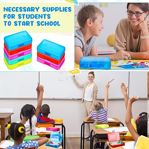Image of Honoson 60 Pcs Hard Plastic Pencil Case Bulk 8 x 5 x 2 Inch Clear Pencil Box Utility Crayon Storage Box Multi Purpose Organizer for Pens Pencils Office Supplies(Colorful)