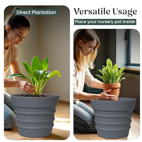 Image of YUCCABE ITALIA FOXB BR 18, 14, 12 INCH Grey Pots for Plants Highly Durable Lightweight Indoor Outdoor Flower Pot Gamla for Living Room, Balcony, Garden