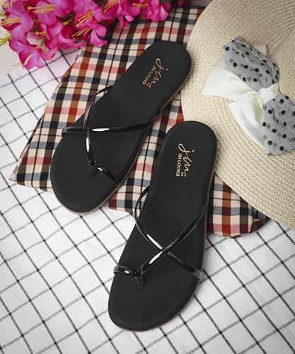 Image of JM LOOKS Women's Flat Sandals Toe Ring with Cross Strap Stylish Slip-On Flats | Comfortable Casual Sandals