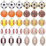 Trnayi 30 Pcs Sports Charms Football Volleyball Basketball for Jewelry Making Rhinestone Pendant Earrings Bracelet DIY Craft(Sports)