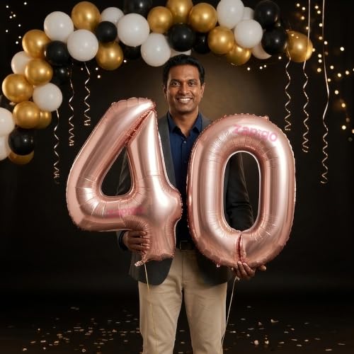 Image of Balloonistics Rose Gold 40-Inch Foil Number 40 Balloon - Helium or Air Fill for 40th Birthday, Anniversary Party Decoration, Photo Booth Backdrop, Cake Table Decor