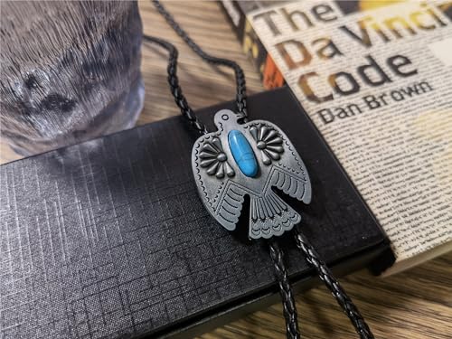 Image of Turquoise Agate Granite BOLO Tie for Men Women Leather Wedding Necklace Western Cowboy Necktie