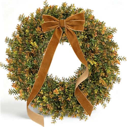 ICX 24-26'' Fall Boxwood Wreaths for Front Door Decor, Fall Wreath with Bow