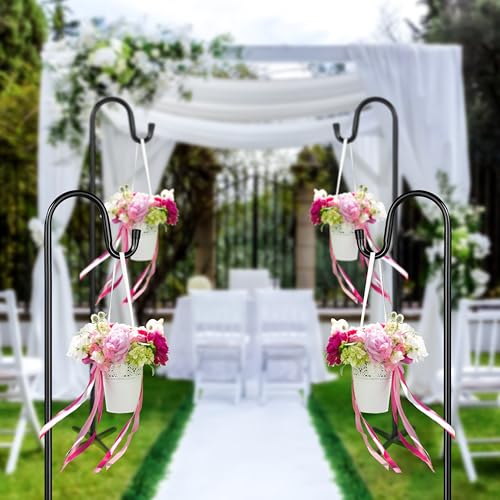 Image of Ottsuls Shepherds Hooks with 5 Prongs Base for Outdoor - 92 inch Adjustable Bird Feeder Pole for Outside Hanging, Garden, Hummingbird Feeder, Plant Baskets, Solar Light Lanterns, Wedding Decor (1 Pack)