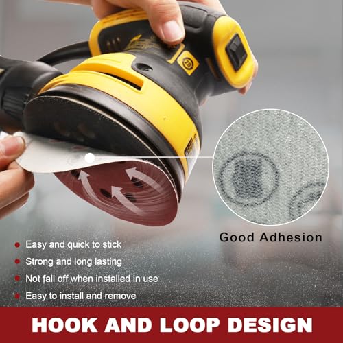 Image of 5 Inch Sanding Discs Hook and Loop, 70 PCS 8 Hole Adhesive Sandpaper, Including 40 /60 /80 /120 /180 /240 /320 Grit for Random Orbital Sander