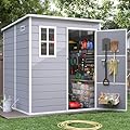 VONZOY 6x6FT Resin Outdoor Storage Shed, Plastic Garden Shed with Floor, Lockable Door & Window, Waterproof Tool Shed for Bike, Garbage Can, Lawn Mower, Patio Furniture Grey White