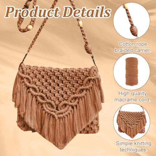INFUNLY Kit de bolsa de macramê DIY para adultos iniciantes Macramê feito à mão com borlas, bolsa de