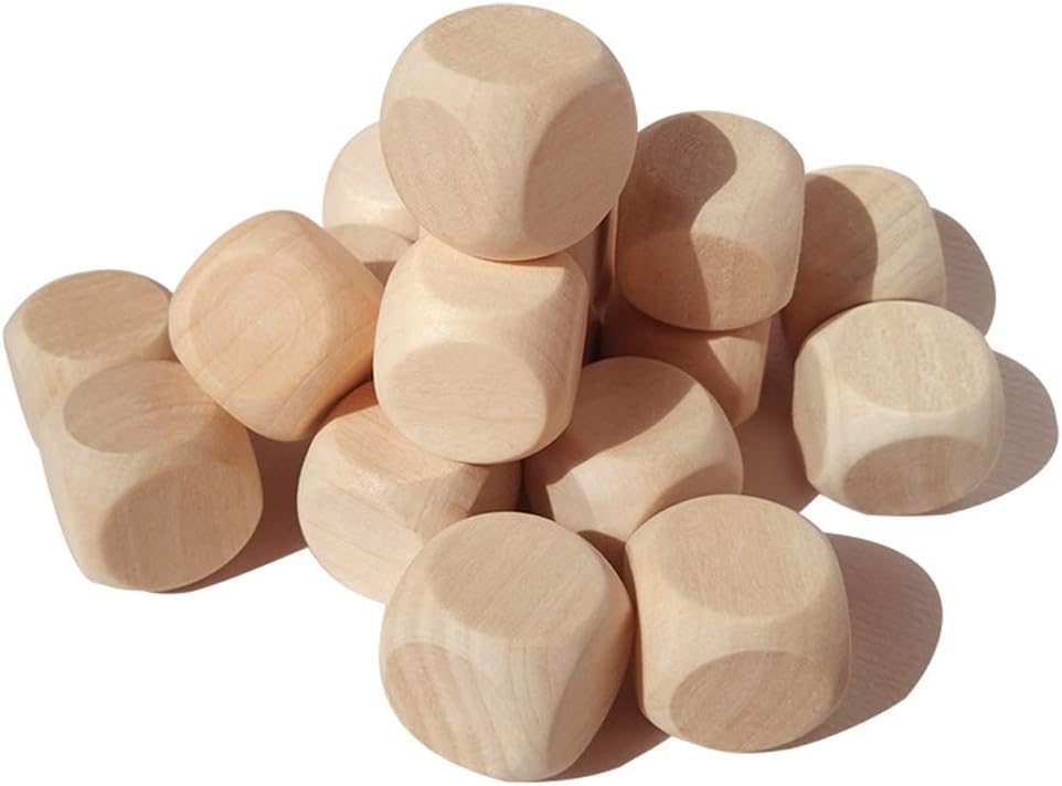 100 Pcs Blank Wooden Dice Unfinished Square Blocks 6 Sided Wood Cubes with Rounded Corners for DIY Craft Projects (16MM)