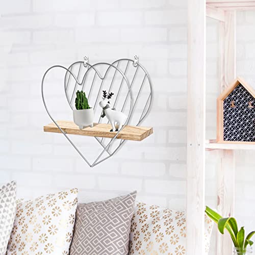 Esluker.ly Grey Floating Shelf Cute Romantic Heart Floating Shelves Wall Mounted Rustic Metal Wooden Shelves For Nursery Room Bathroom Bedroom Office Decor #TOP5