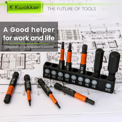 K Kwokker 9pcs 50mm Allen Key Drill Bit Set, S2 Steel Metric Hex Head Allen Wrench Drill - Image 4