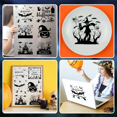 Image of 24 pcs Halloween Silhouettes Jar Decals Rub on Transfer Stickers for Crafts