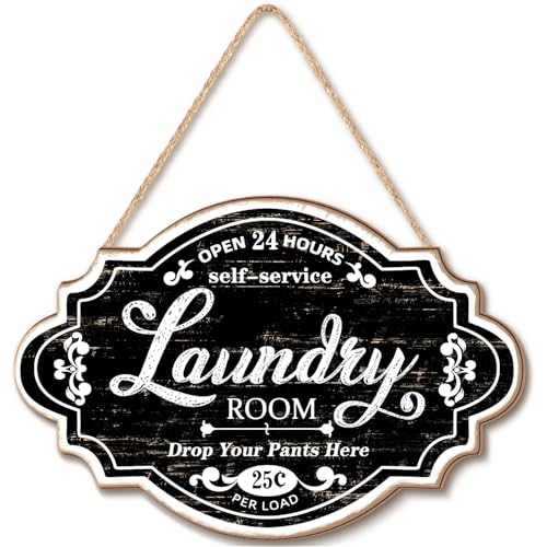 Jetec Vintage Wood Laundry Room Decor Hanging Wall Sign Door