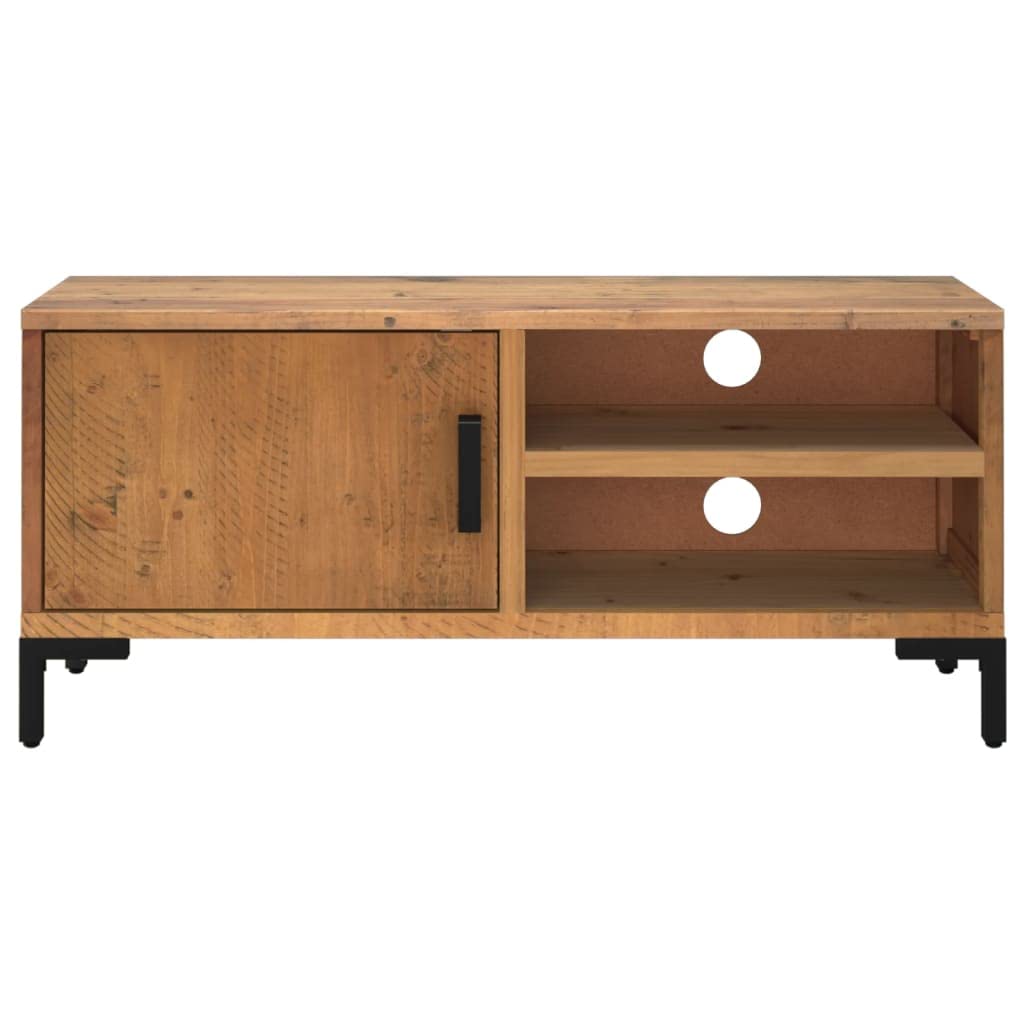 Mobile TV marrone, 90 x 30 x 40 cm, in legno di pino massiccio, design industriale, con anta e 3 scomparti, per soggiorno e camera da letto
