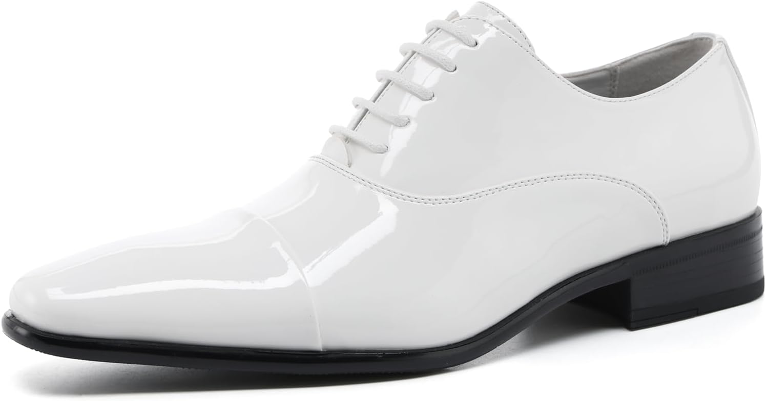 DECARSDZ Mens Faux Patent Leather Classic Lace-up Formal Oxford Tuxedo Dress Shoes