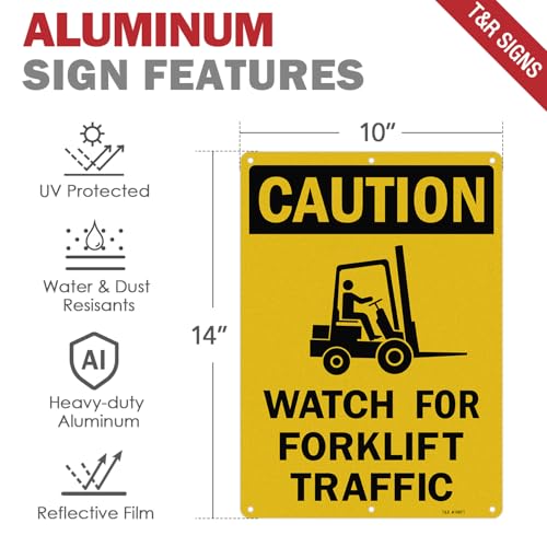 Image of T&R Large Watch For Forklift Traffic Sign - 2 Pack - 14 x 10 Inches Rust Free .040 Aluminum Reflective - UV Protected, Waterproof and Fade Resistant - 6 Pre-drilled Holes