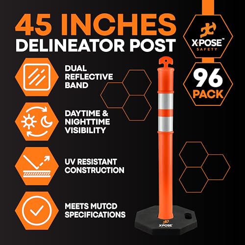 Image of Xpose Safety 45 inch Orange Delineator Posts with Base, Full Pallet 96-Pack