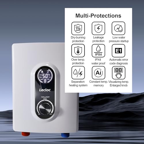 Image of Mini Tankless Under Sink Instant Hot Water Heater Electric 3kW 120V Plug in, Enlarged LED Digital Display, Knob Control, Multiprotective, IPX4, 30-55℃ Point of Use On Demand Water Heater, White