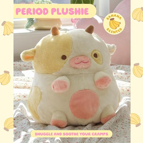 Image of Heatable Scented Cow Plush for Period Cramp Relief & Emotional Support, Microwavable Soft Toy Plushies, Coolable Stuffed Animal for Anxiety, Cute Heating Pad for Pain Relief (Banana)