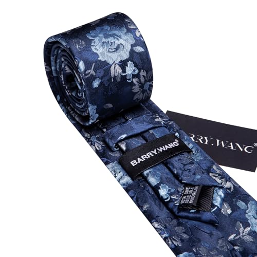 Image of Barry.Wang Flower Ties for Men Silk Woven Floral Tie Sets Necktie Handkerchief Cufflinks Wedding Party